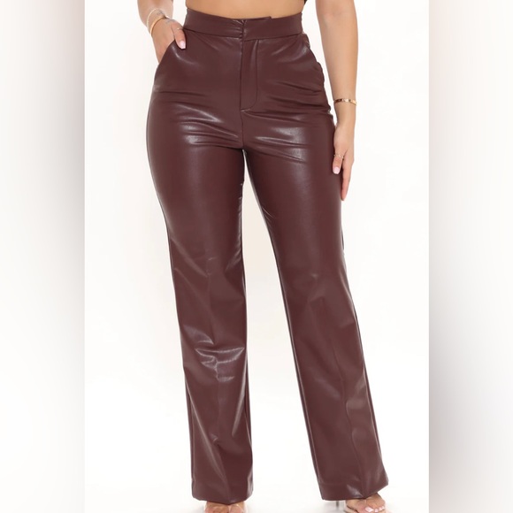 Fashion Nova Julia Faux Leather Chocolate Trouser Pants size Medium - Picture 2 of 13